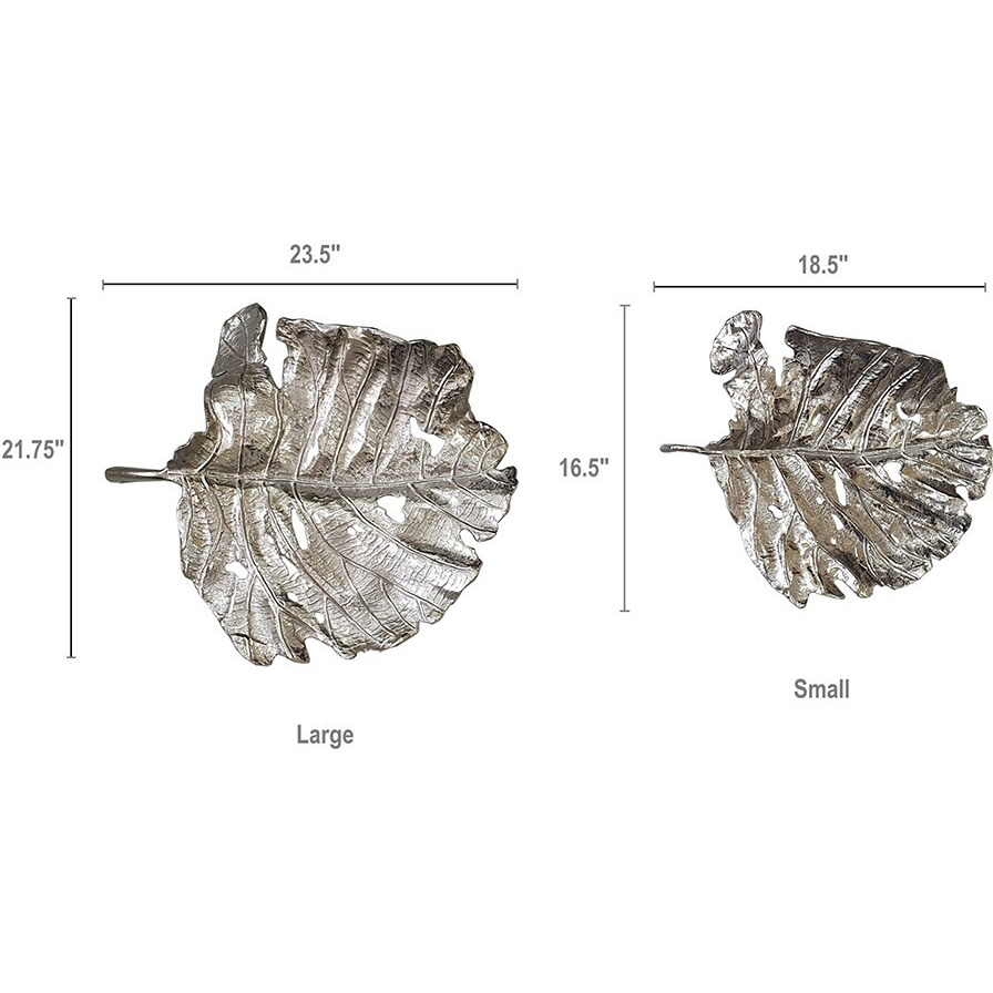Set Of 2 Shiny Silver Leaves Wall Art