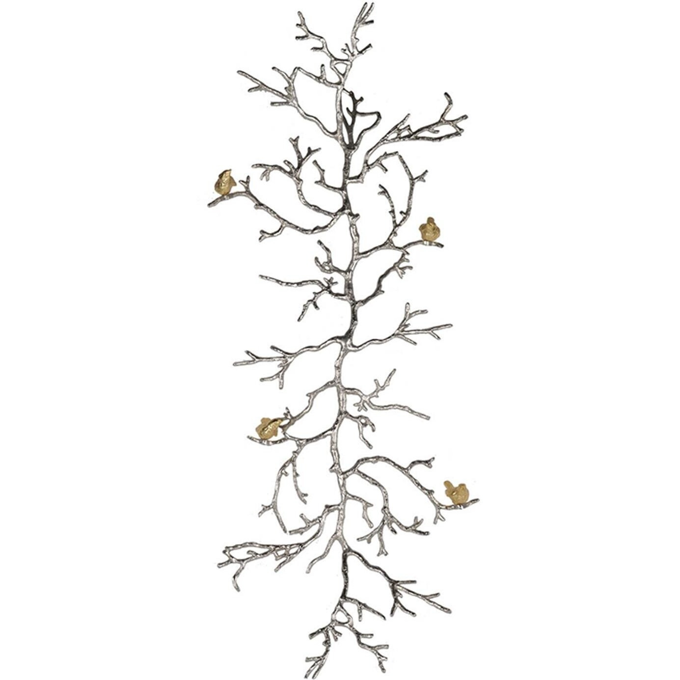 Modern 44"" Silver Branch And Golden Birds Wall Art