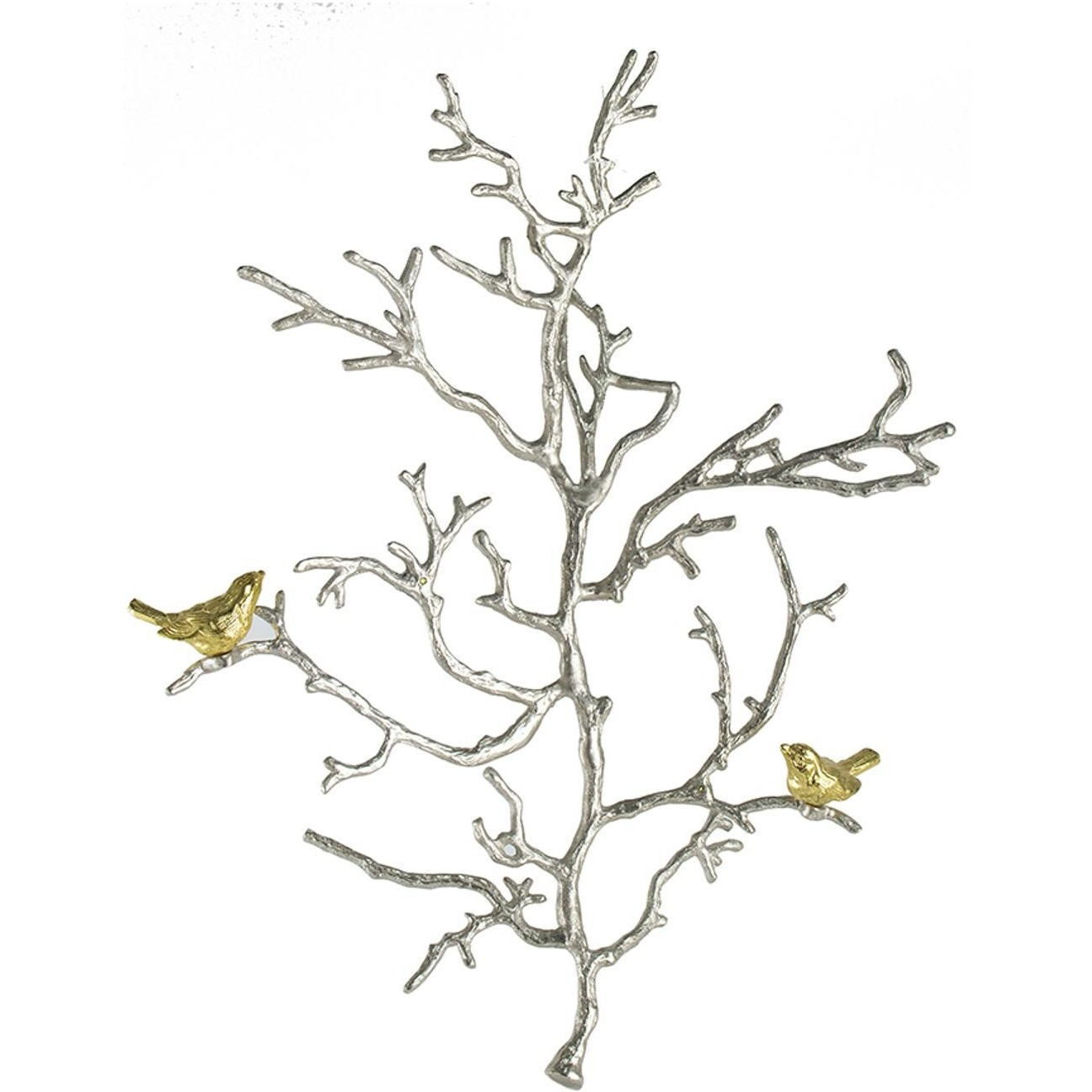 Modern 22"" Silver Branch And Golden Birds Wall Art