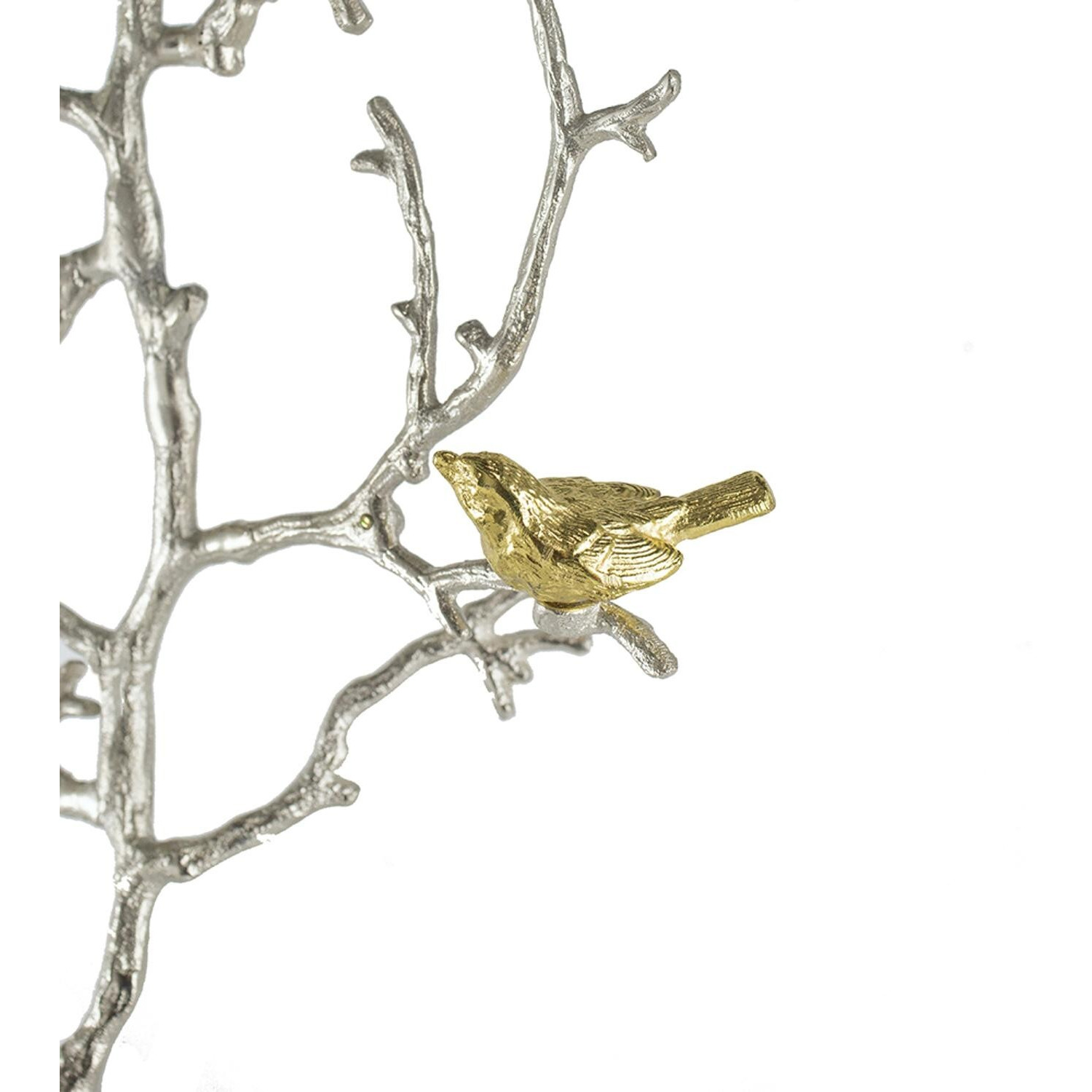 Modern 22"" Silver Branch And Golden Birds Wall Art