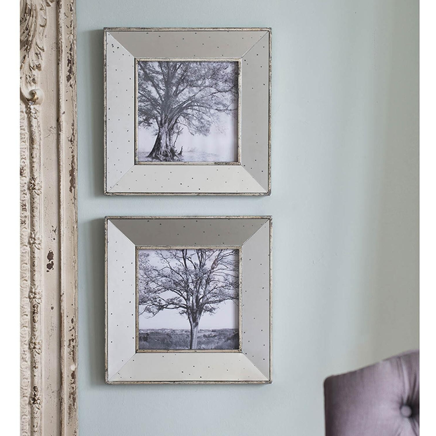 Set Of 2 Vintage Style Mirrored Square Picture Frames