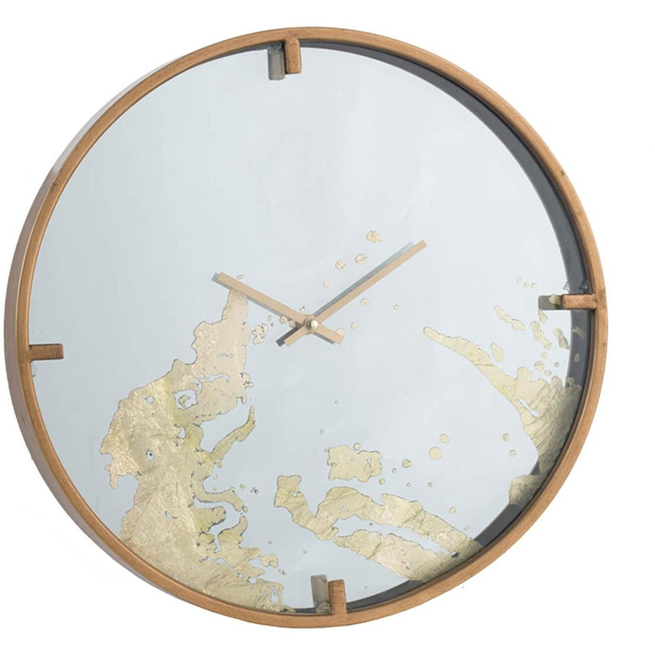 Modern Minimal 16"" Gold And Mirror Round Wall Clock