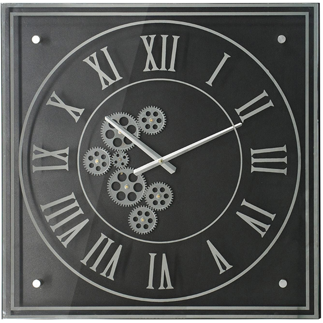 Vintage Style Gears Black And Silver Square Wall Clock