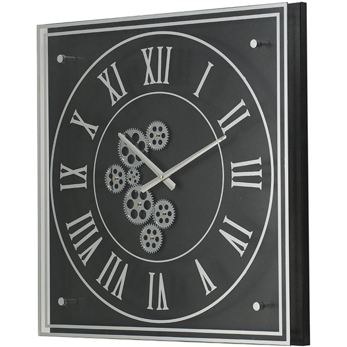 Vintage Style Gears Black And Silver Square Wall Clock