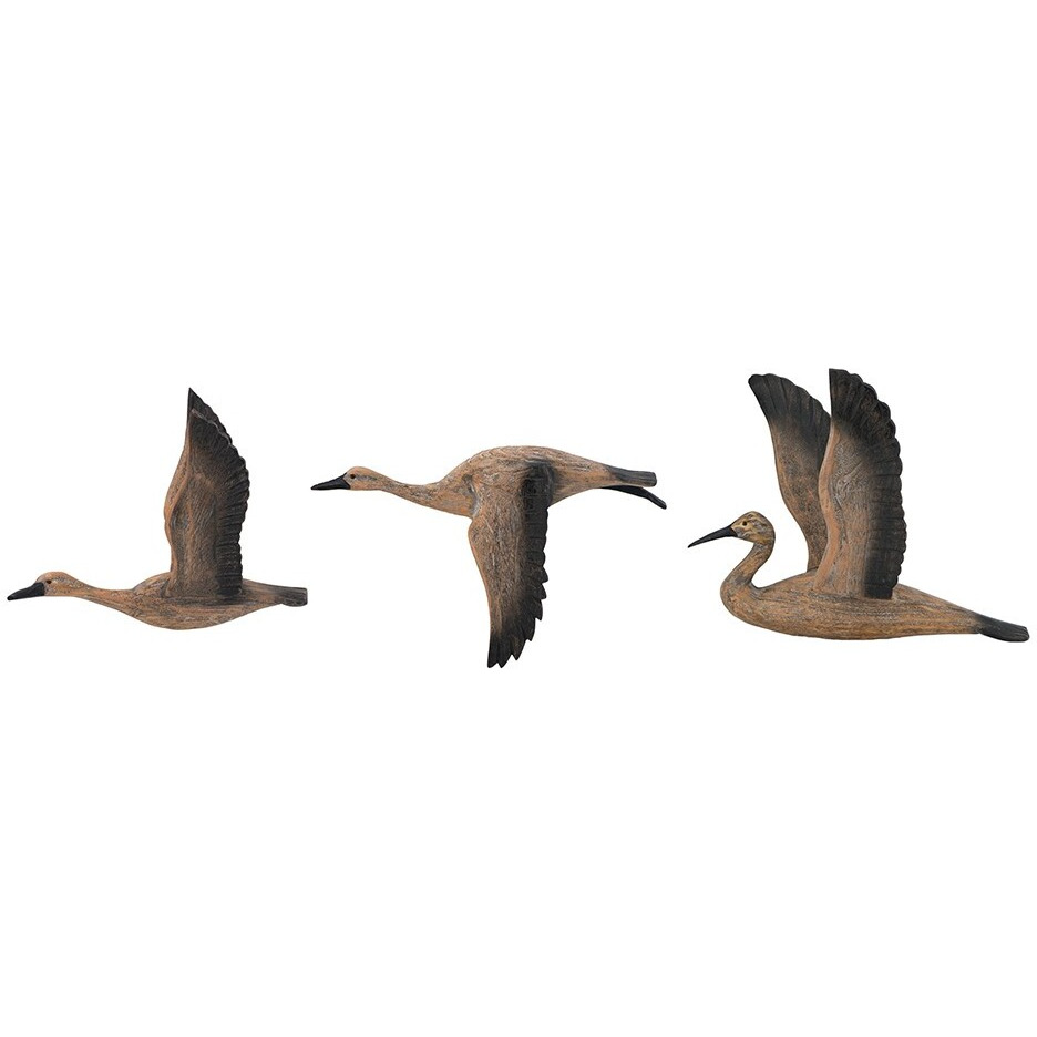 Set Of Three Flying Geese Carved Wood 3D Wall Art
