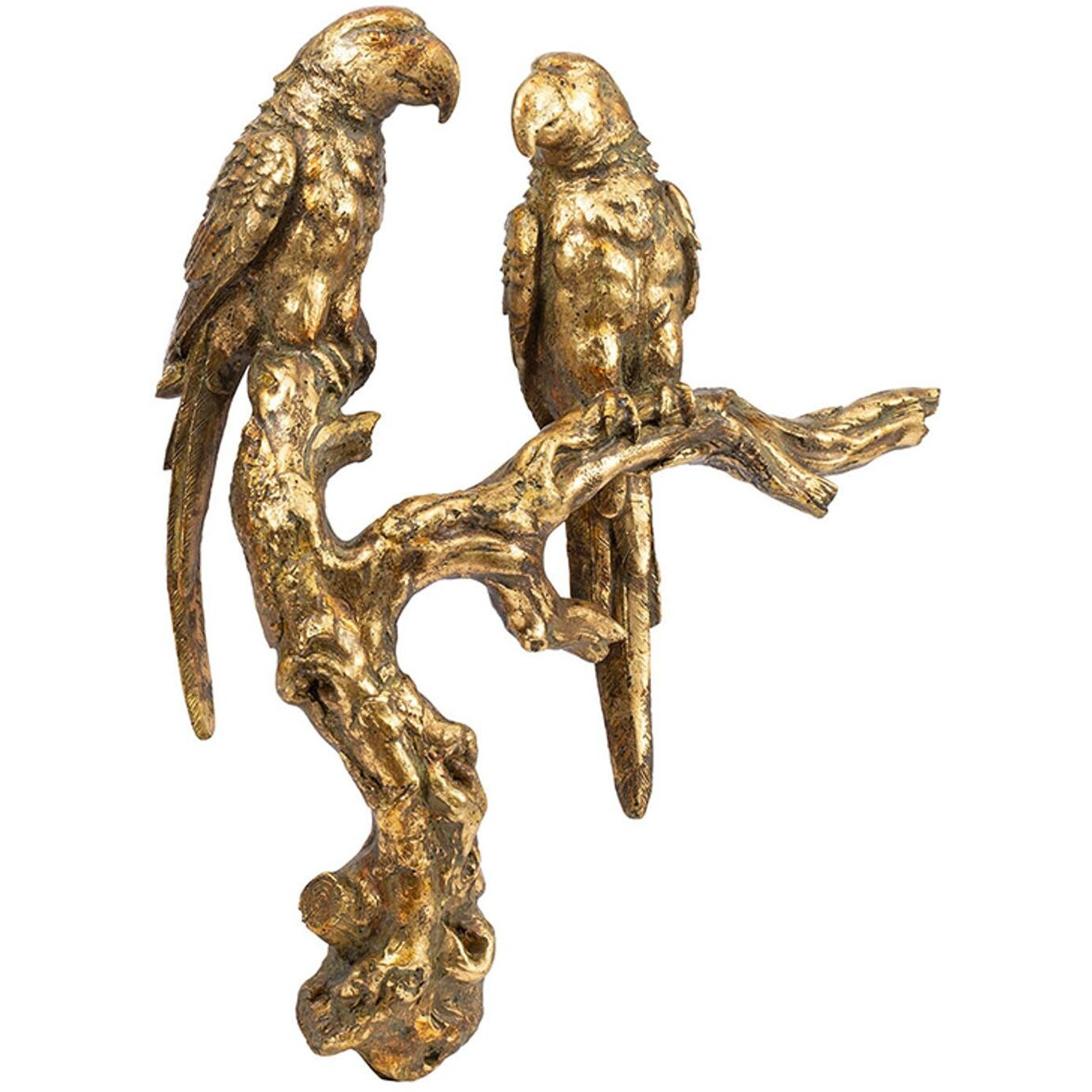 Antiqued Gold Parrots Sculpture