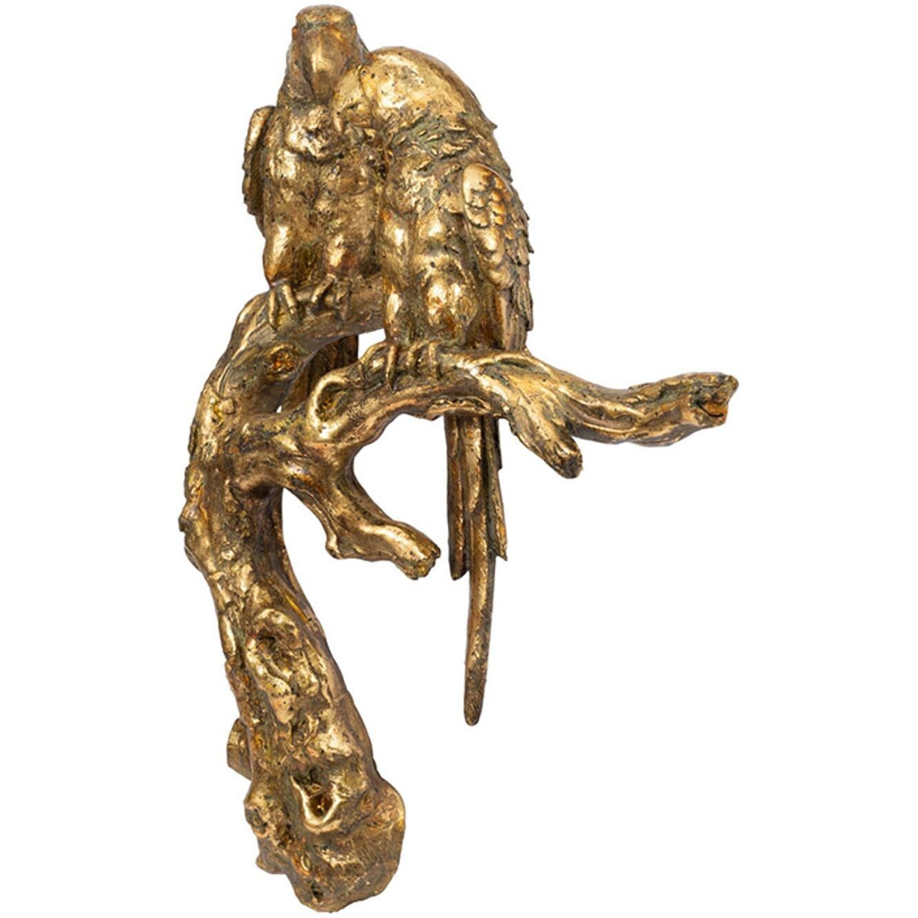 Antiqued Gold Parrots Sculpture