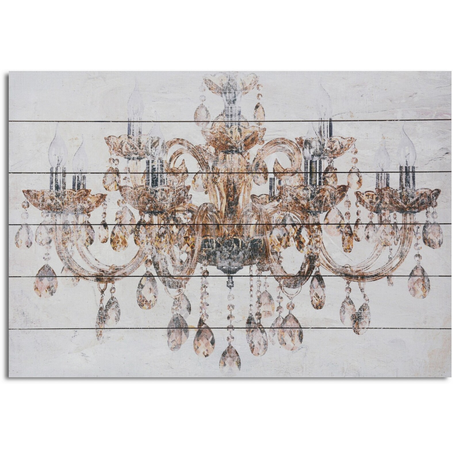 26"" Luxurious Vintage Chandelier Wood Plank Wall Art