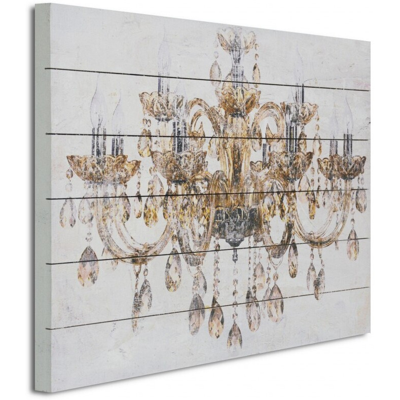 26"" Luxurious Vintage Chandelier Wood Plank Wall Art