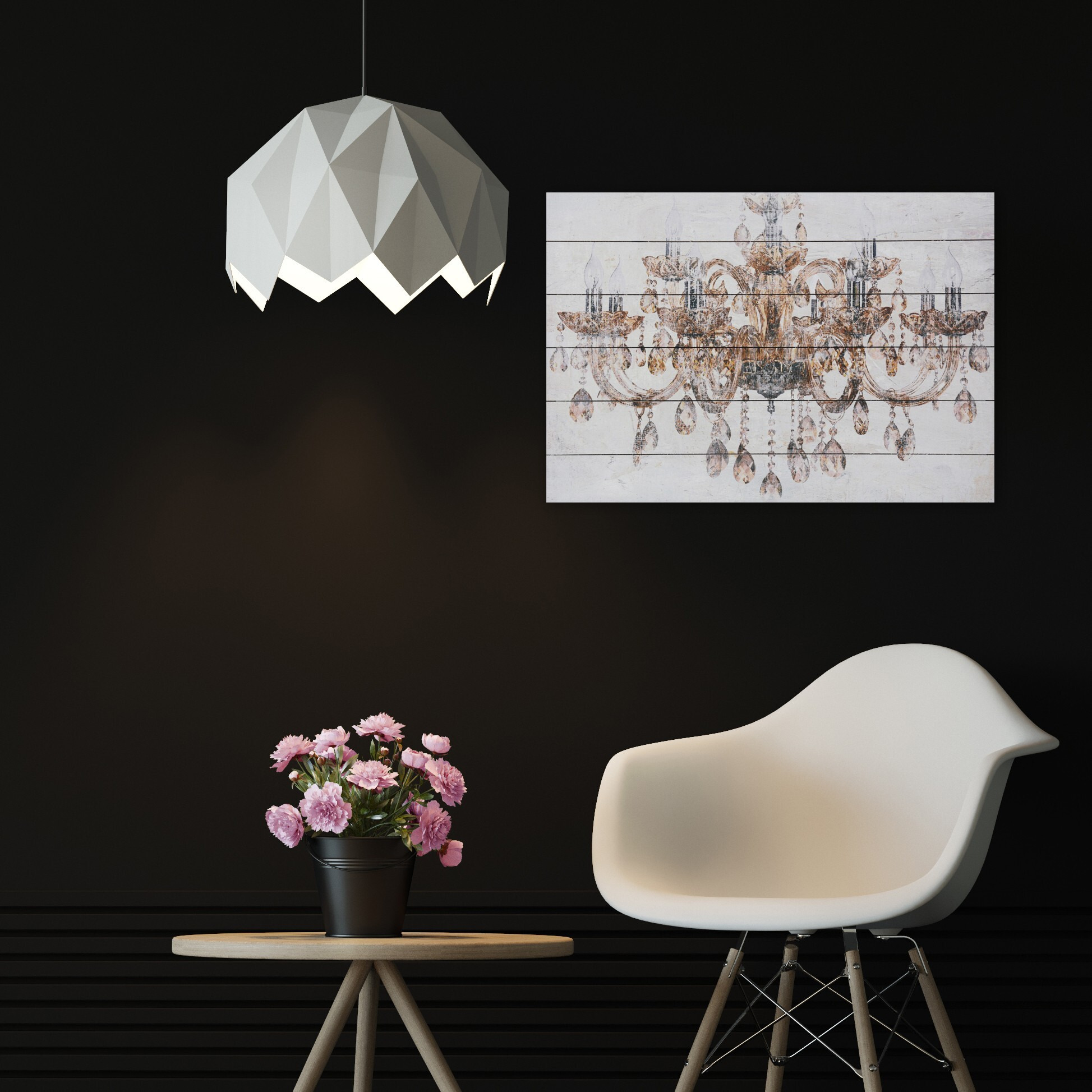 26"" Luxurious Vintage Chandelier Wood Plank Wall Art