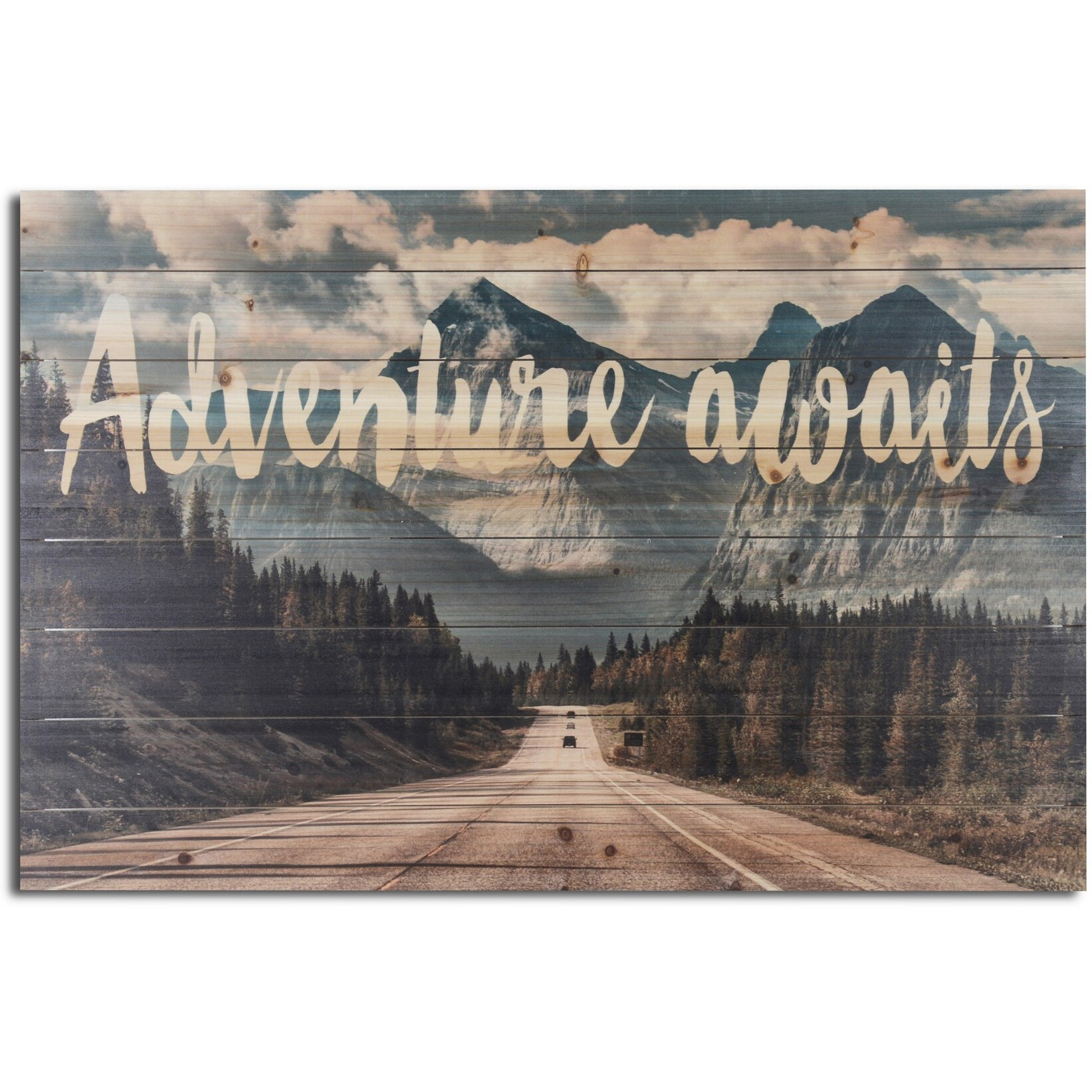 Adventure Awaits Wood Plank Wall Art