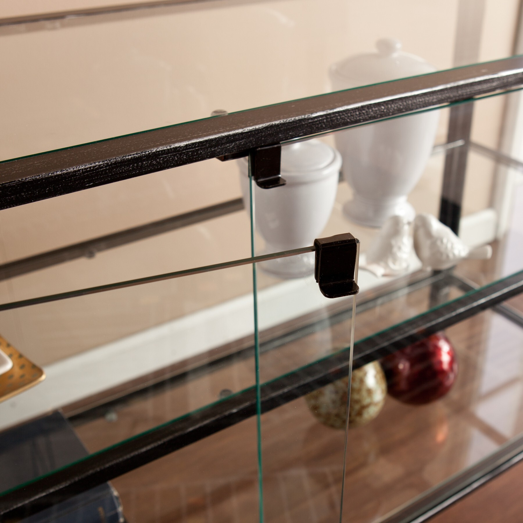 Rustic Black And Glass Double Door Cabinet