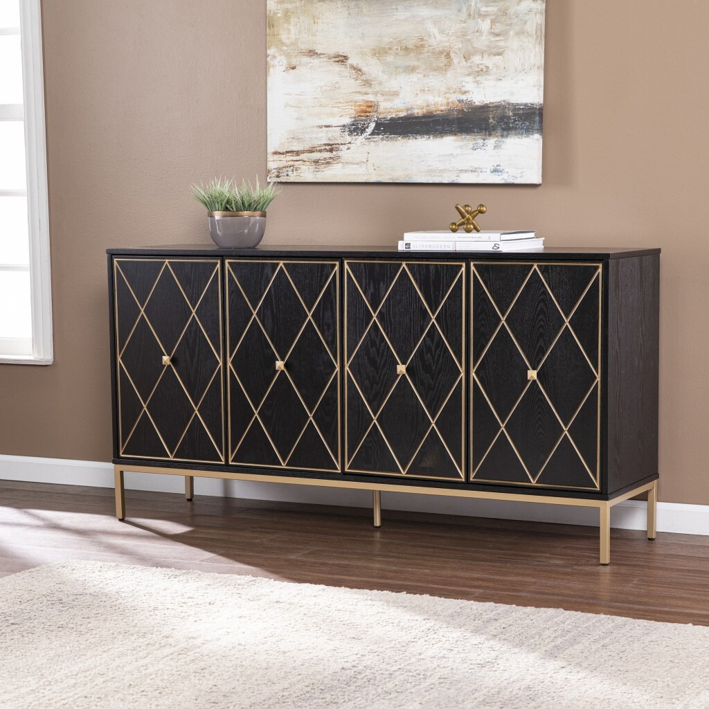 Black And Gold Harlequin Sideboard Storage Cabinet