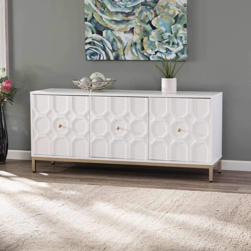 White And Gold Moroccan Dynasty Three Door Accent Cabinet