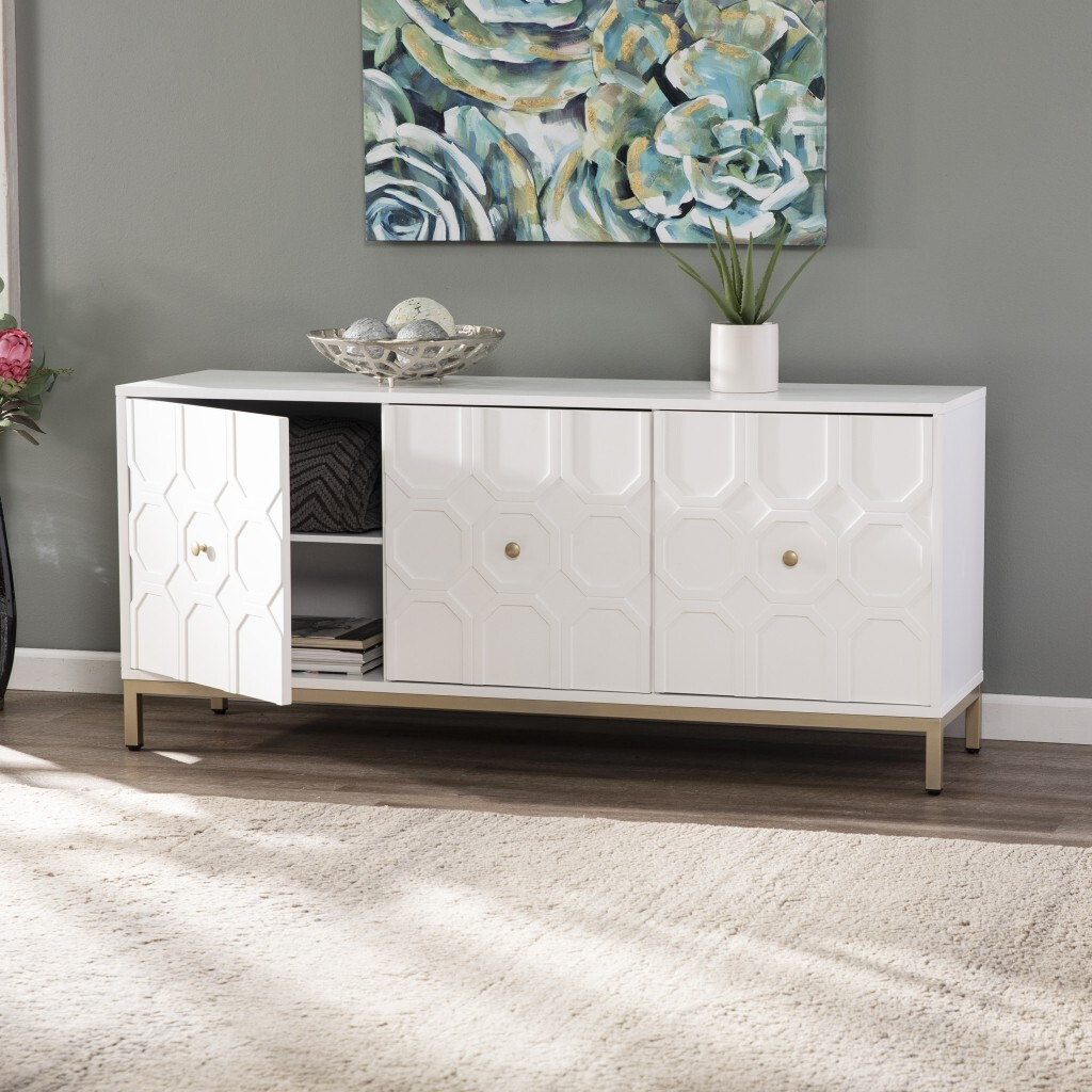 White And Gold Moroccan Dynasty Three Door Accent Cabinet