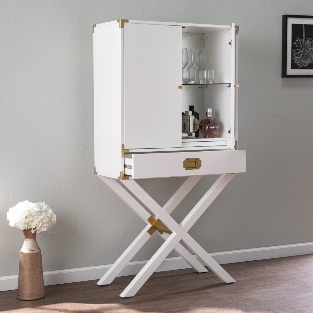 Campaign White And Gold Tall Bar Cabinet