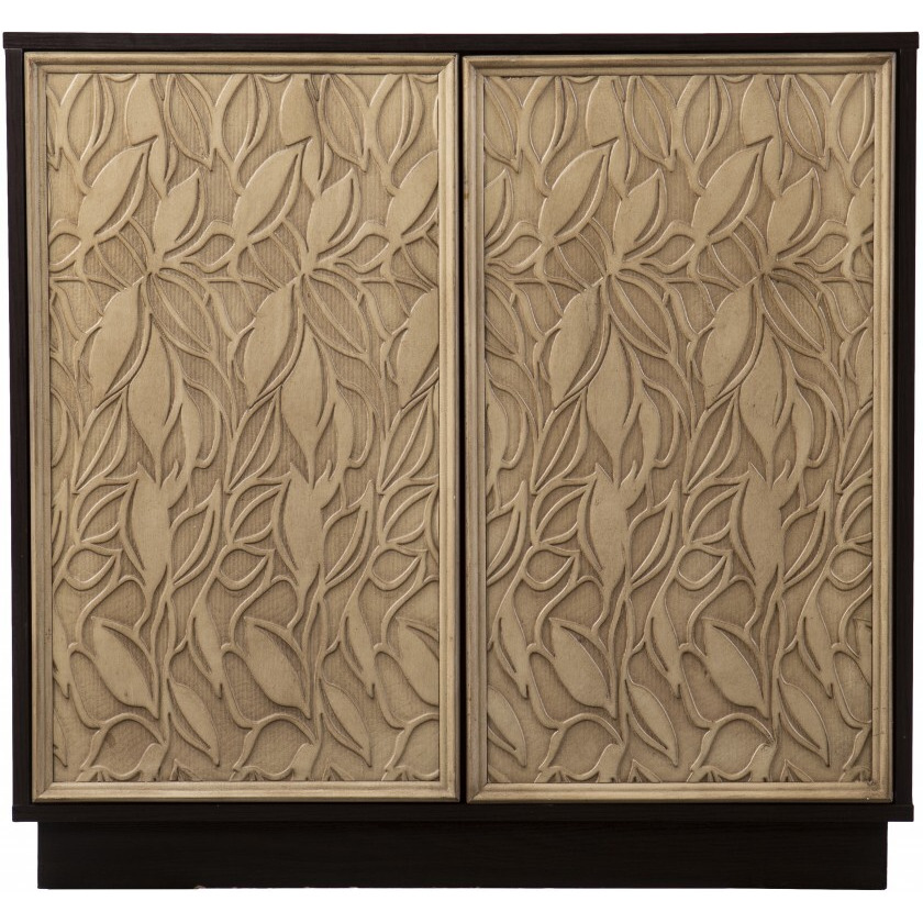 Brown And Cream Sculptural Leaf Accent Storage Cabinet