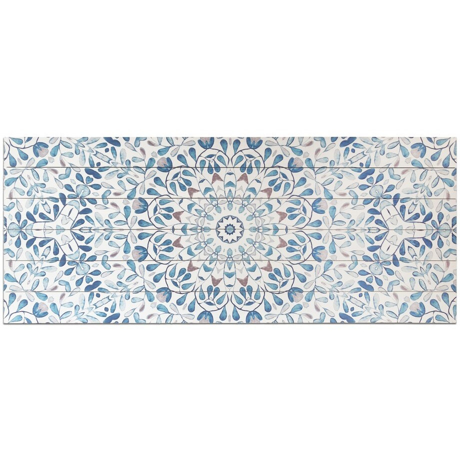 Shades Of Blue Ornate Floral Wood Plank Wall Art