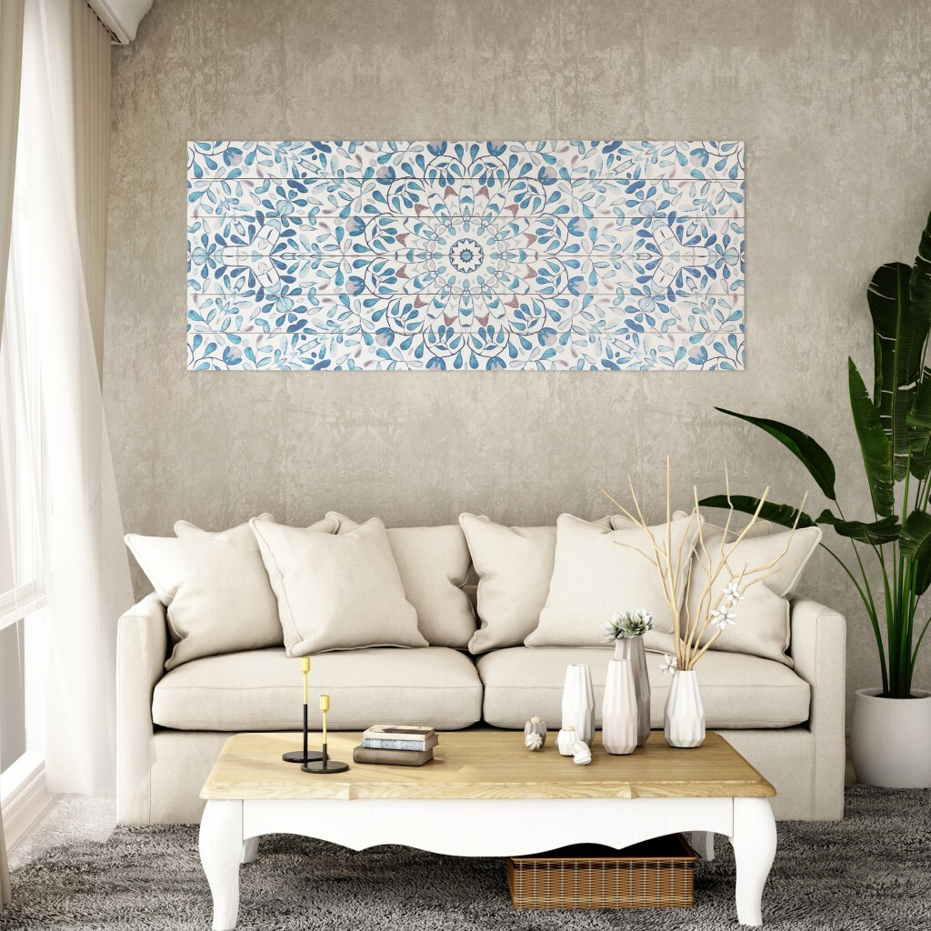 Shades Of Blue Ornate Floral Wood Plank Wall Art