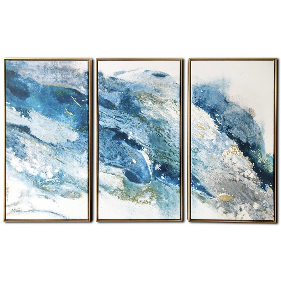 Abstract Blues With Gold Framed Canvas Wall Art