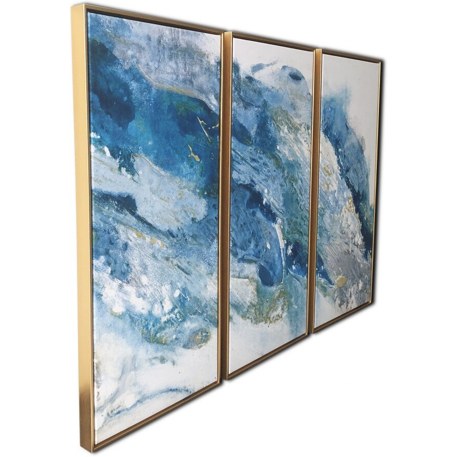Abstract Blues With Gold Framed Canvas Wall Art