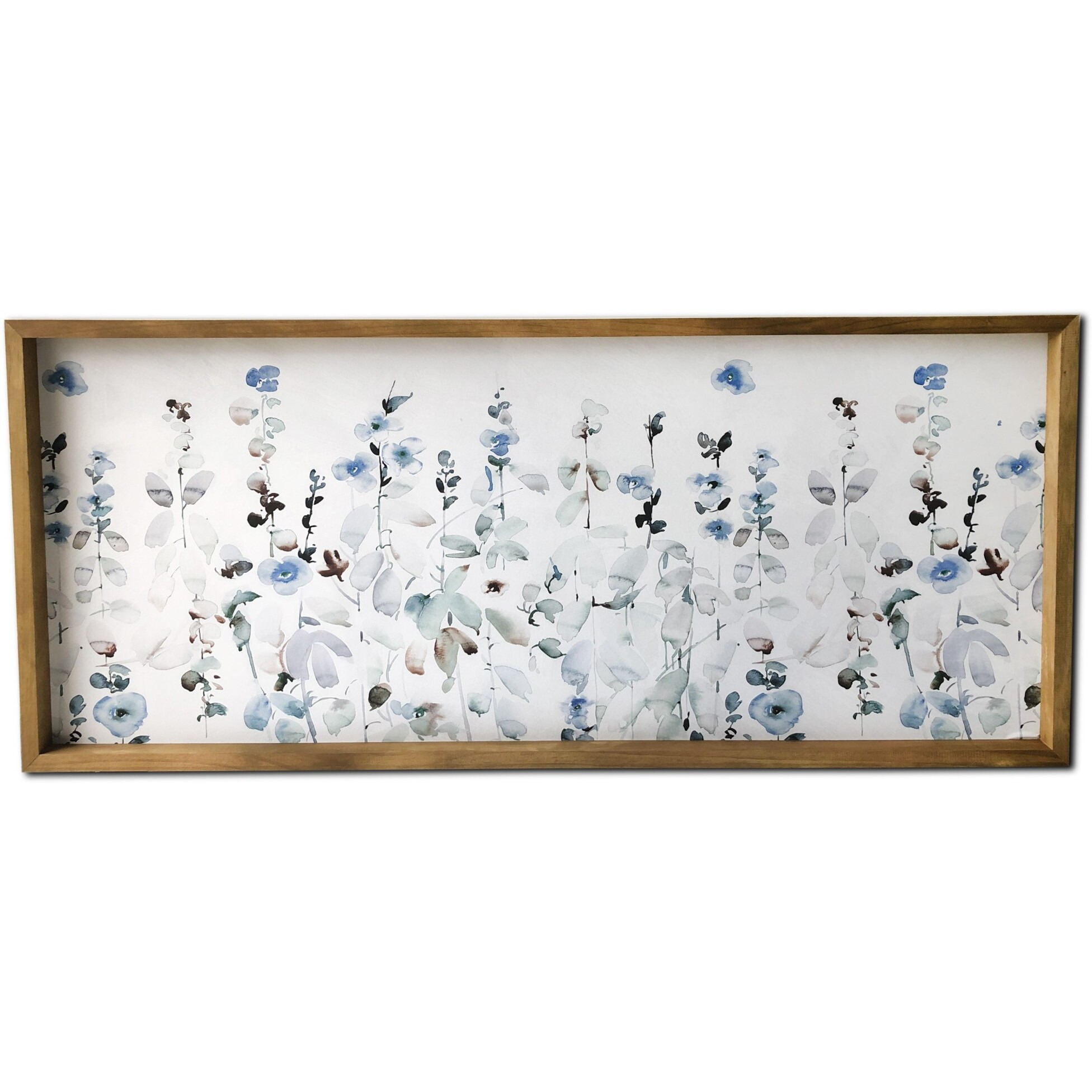 Blue Flower Garden Print Wood Plank Wall Art