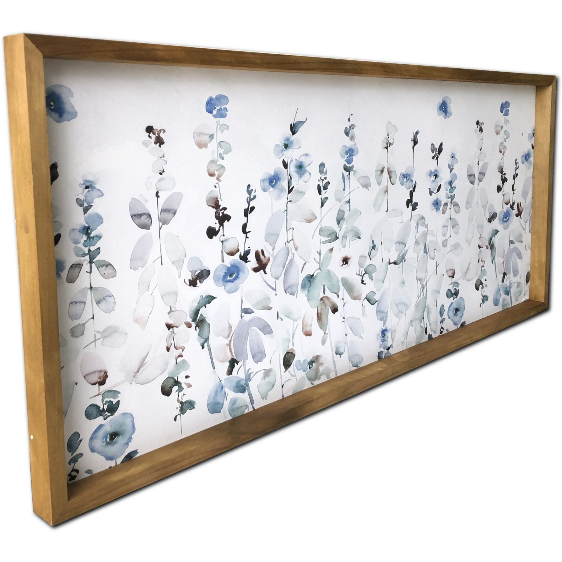 Blue Flower Garden Print Wood Plank Wall Art