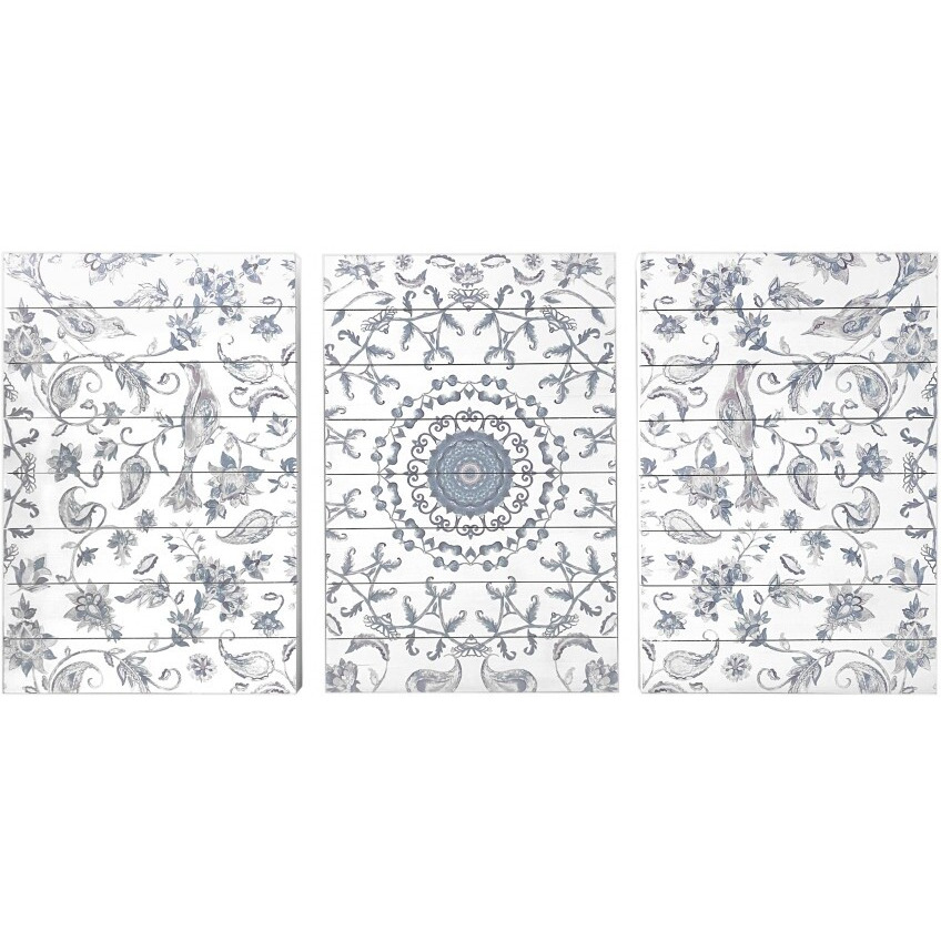 Modern Gray Chinoiserie Wood Plank Wall Art