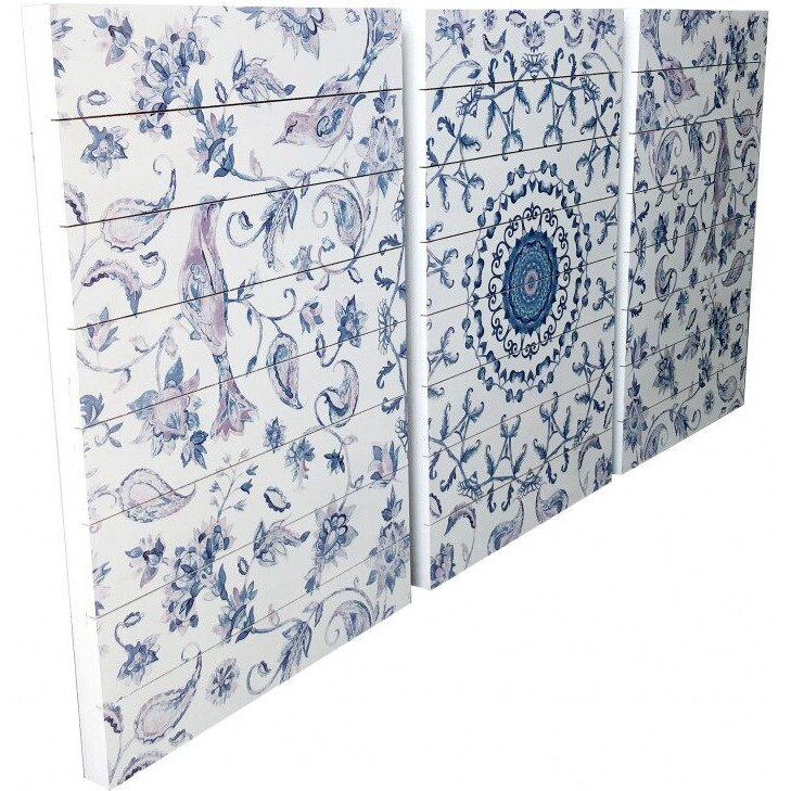 Modern Gray Chinoiserie Wood Plank Wall Art