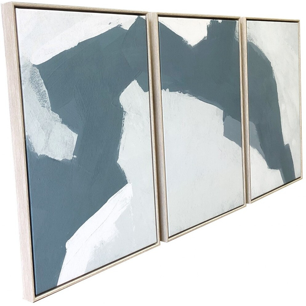 Set Of Three Blues And Grays Abstract Framed Canvas Wall Art