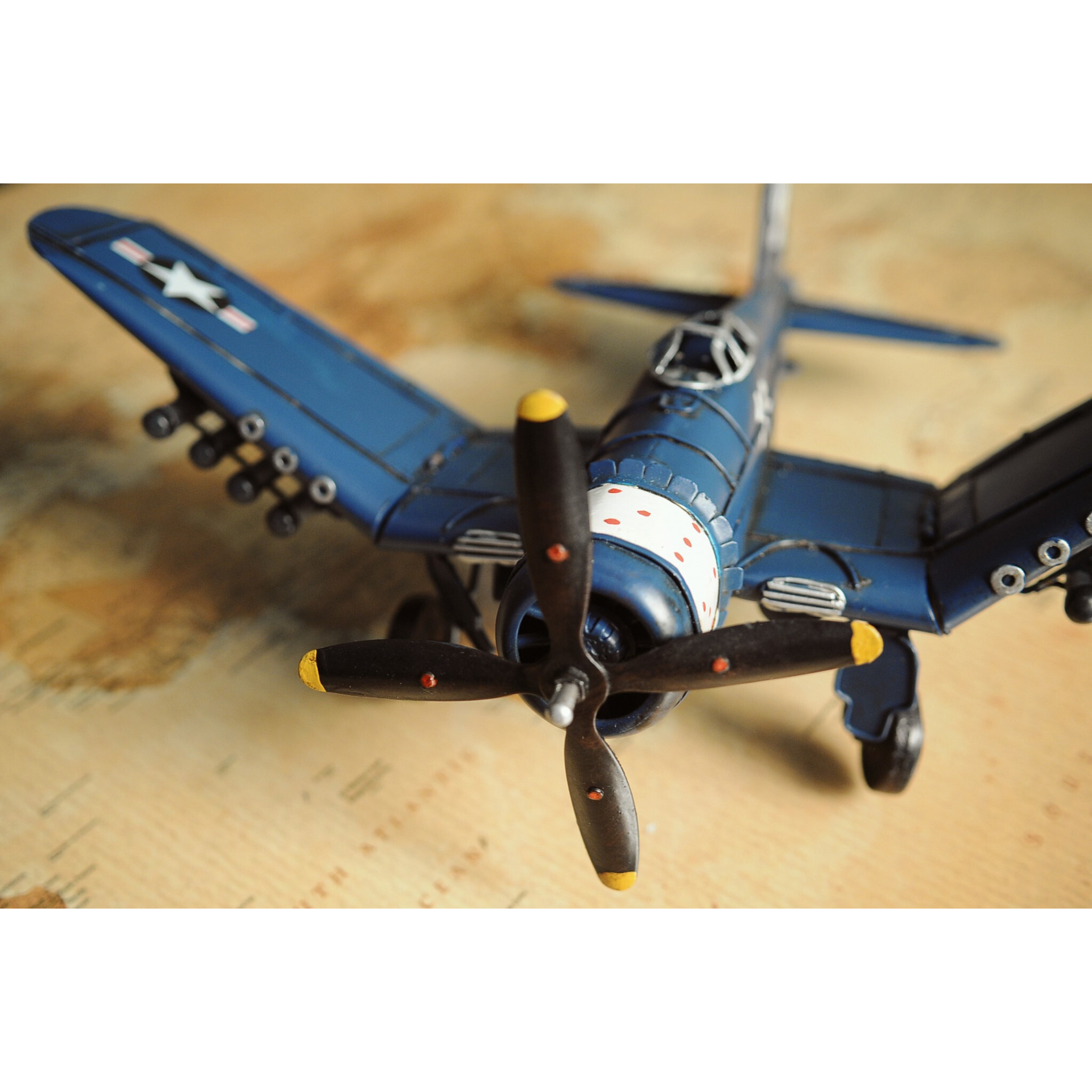6"" Blue Metal Airplane Hand Painted Decorative Airplane