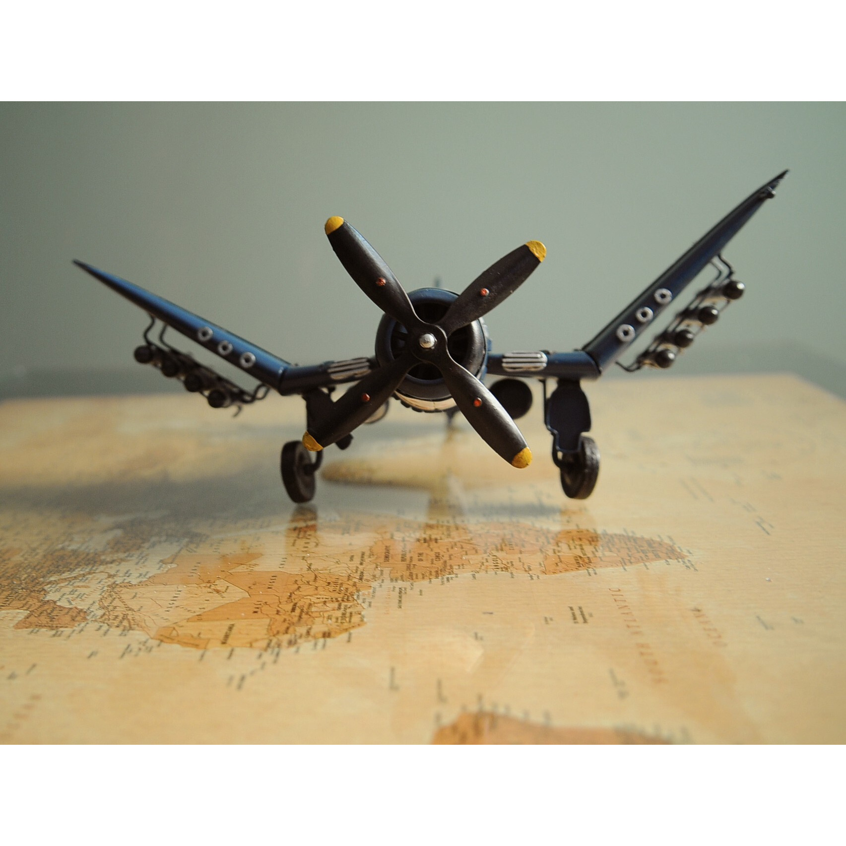 6"" Blue Metal Airplane Hand Painted Decorative Airplane