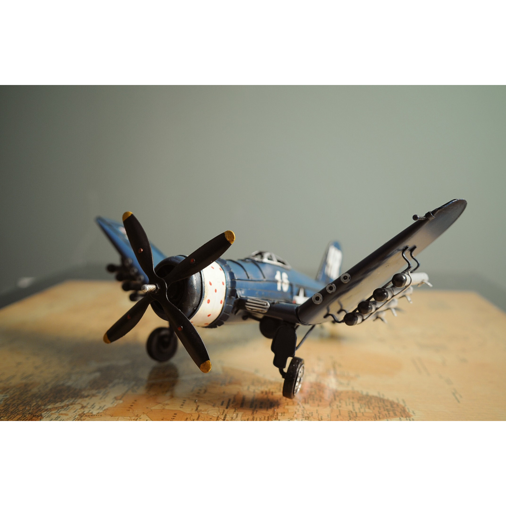6"" Blue Metal Airplane Hand Painted Decorative Airplane