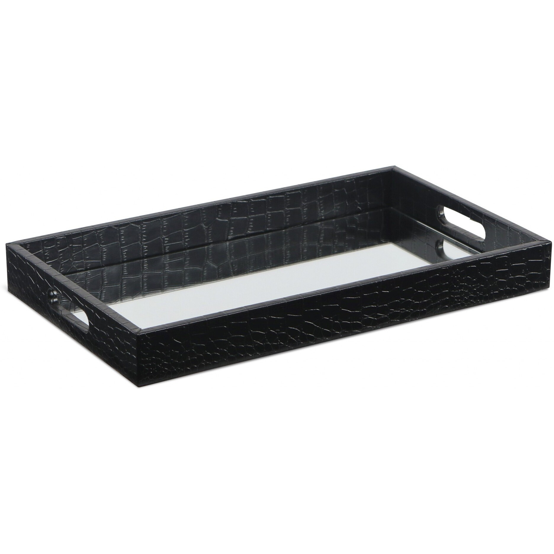 Black Faux Snakeskin Tray With Beveled Mirror