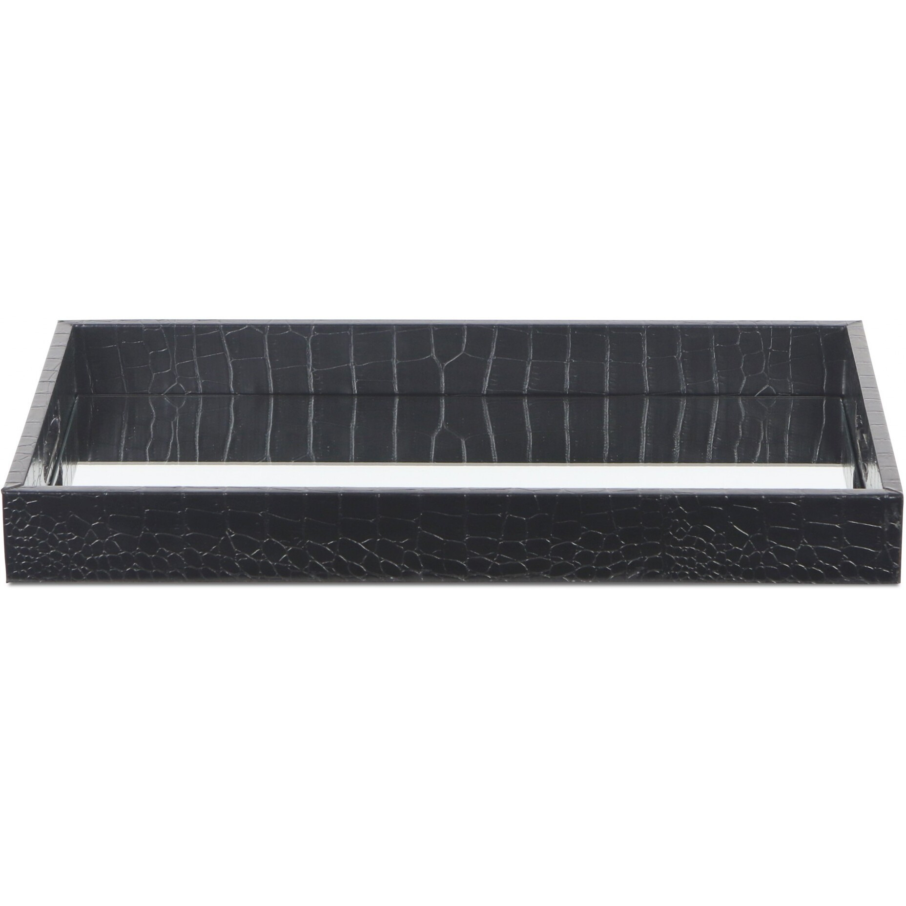 Black Faux Snakeskin Tray With Beveled Mirror