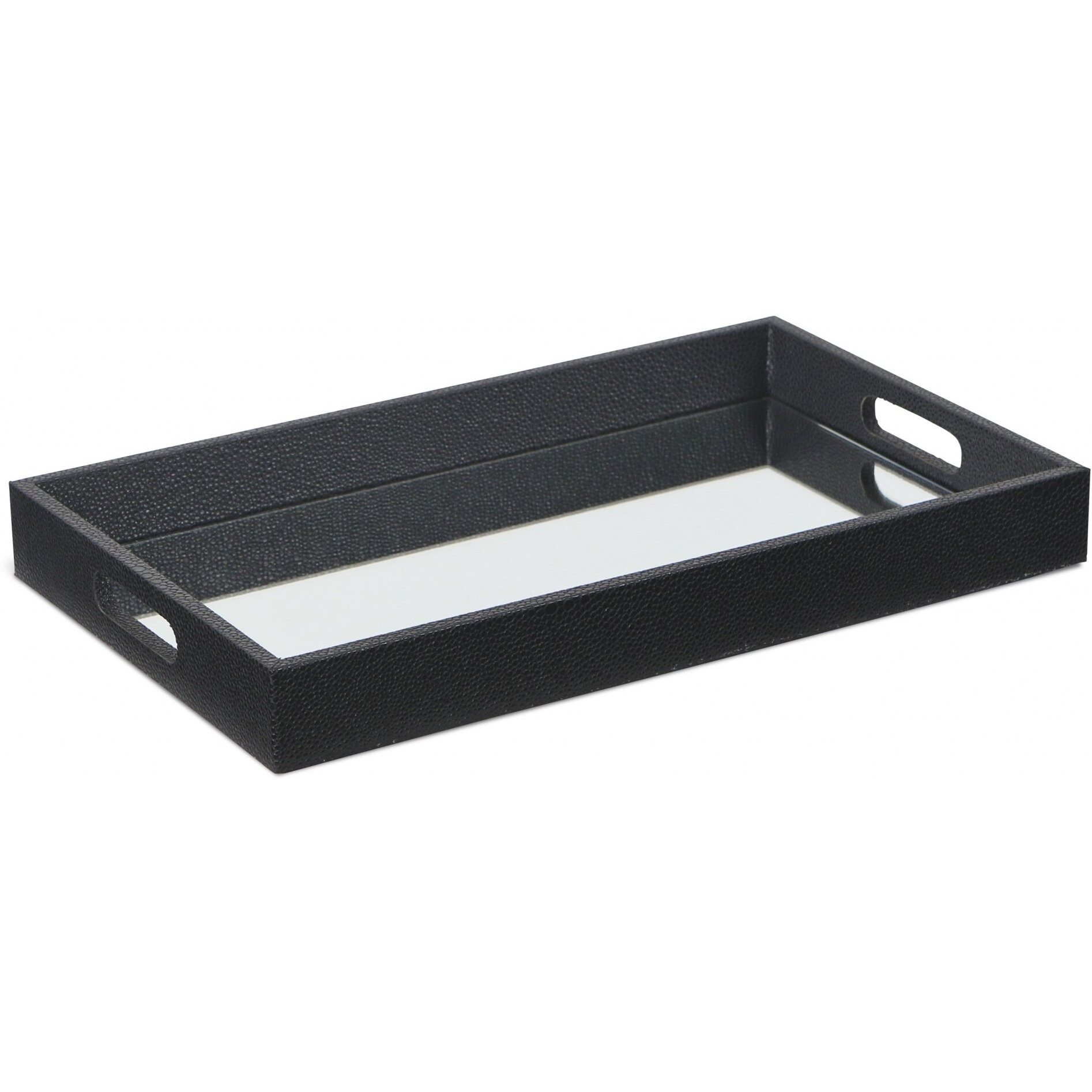 Black Shagreen Tray With Beveled Mirror