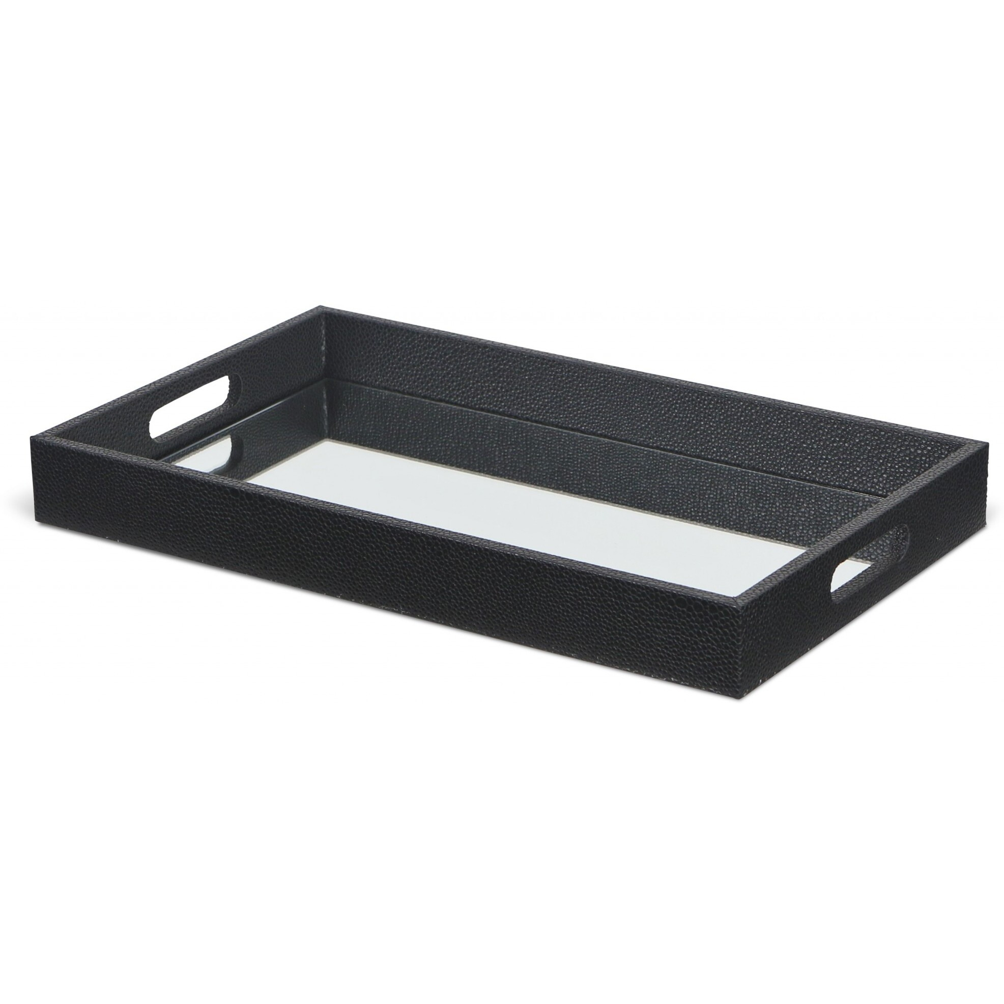 Black Shagreen Tray With Beveled Mirror