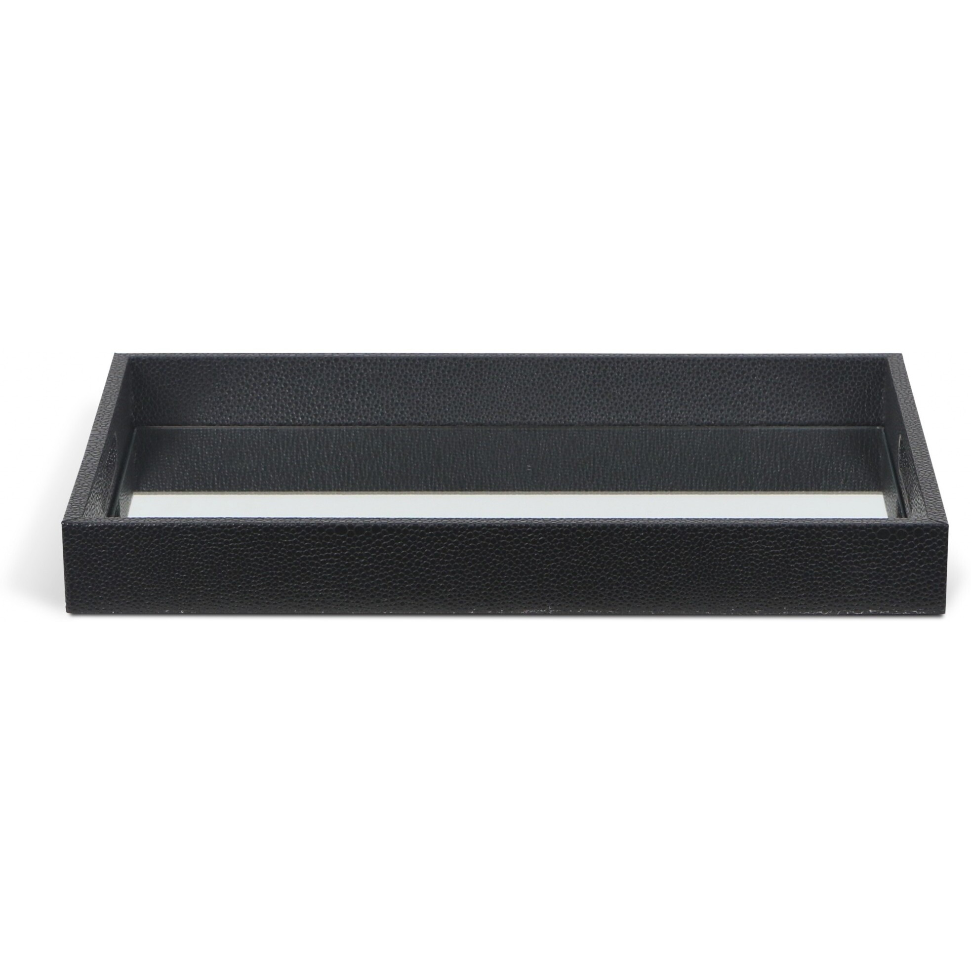 Black Shagreen Tray With Beveled Mirror
