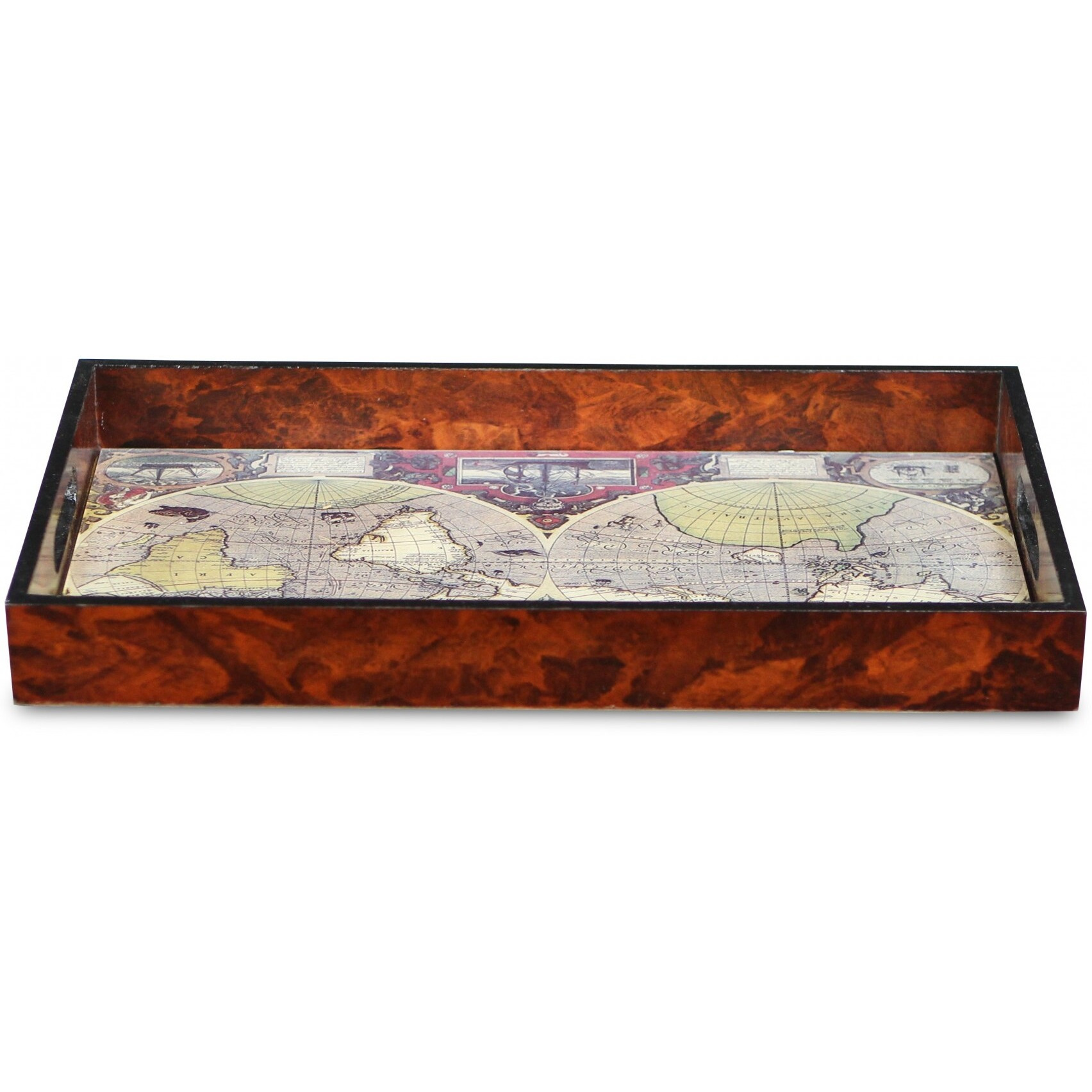 World Map Vintage Burlwood Serving Tray