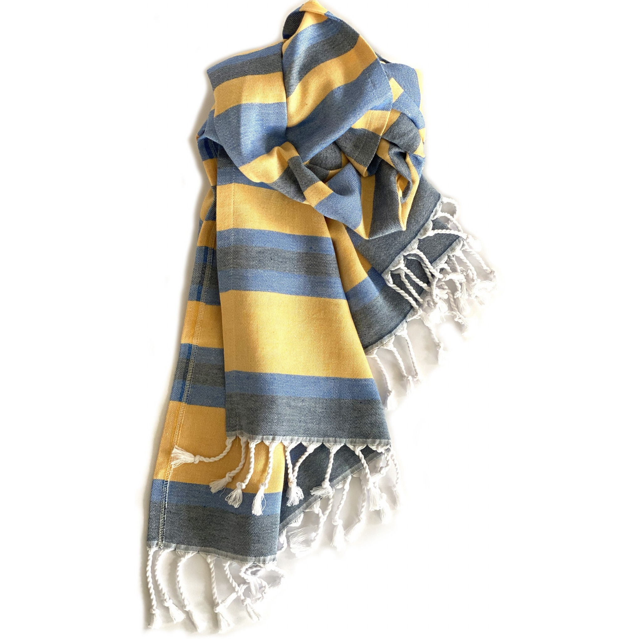 Denim And Yellow Striped Design Turkish Beach Blanket