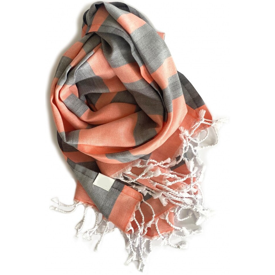 Peach And Dark Grey Striped Design Turkish Beach Blanket