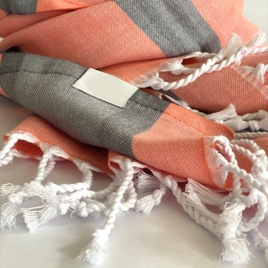 Peach And Dark Grey Striped Design Turkish Beach Blanket