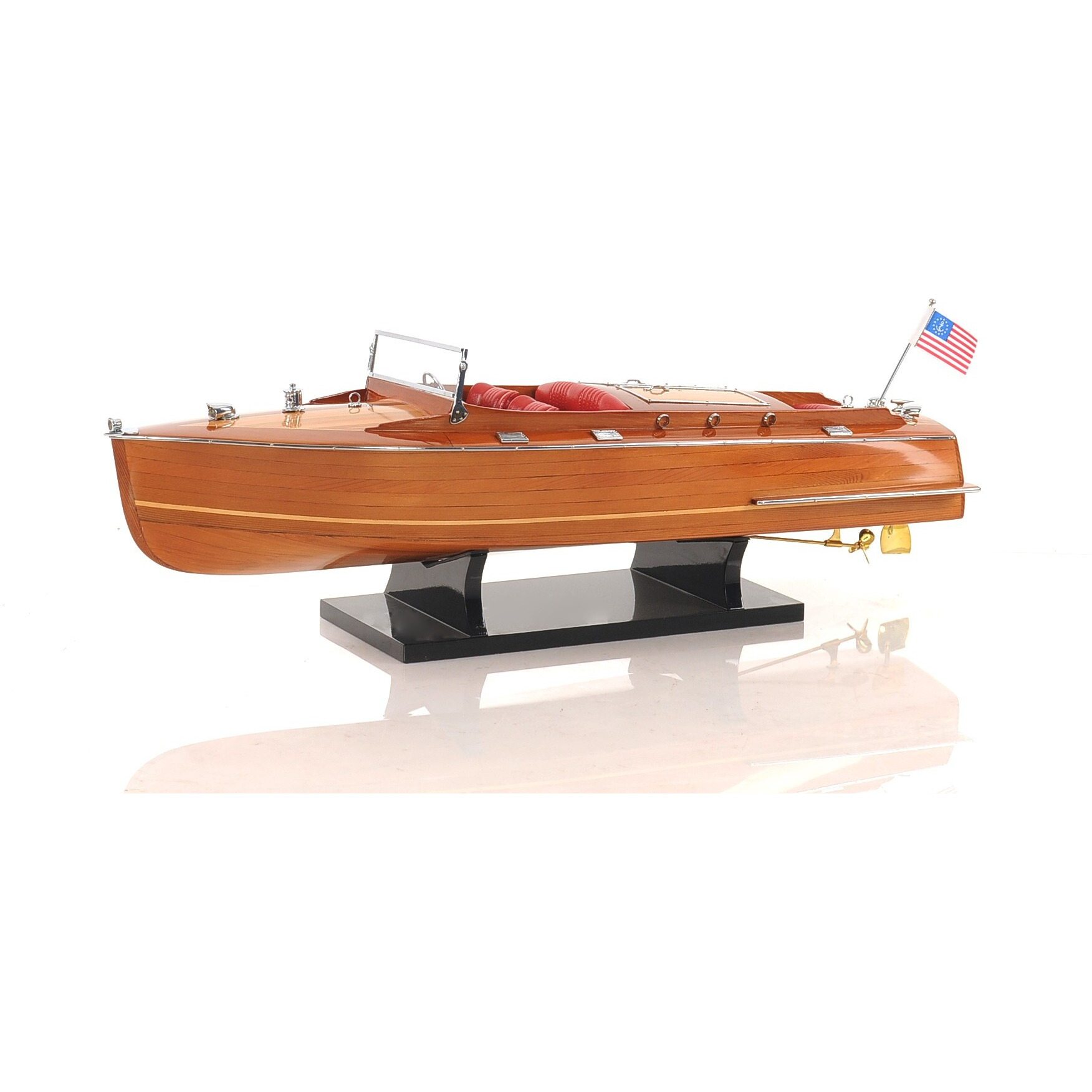 8"" Brown Manufactured Wood Hand Painted Decorative Boat
