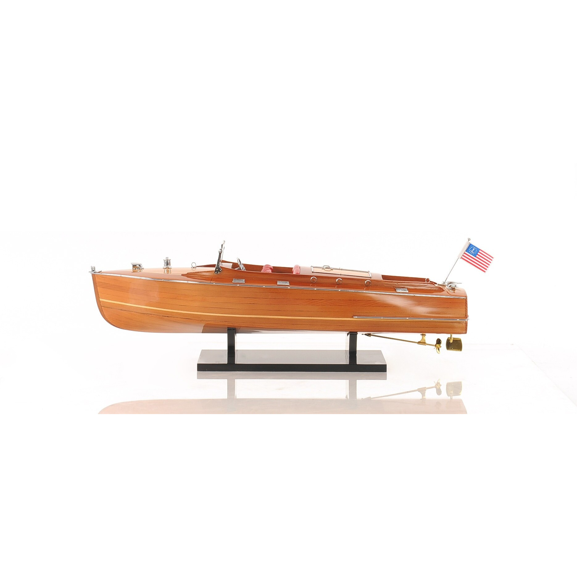 8"" Brown Manufactured Wood Hand Painted Decorative Boat