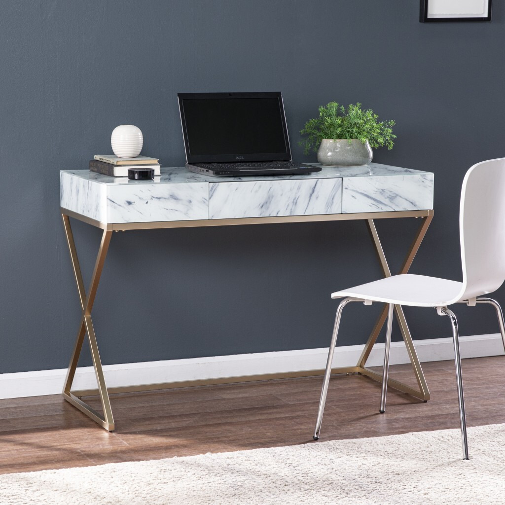 Faux Marble Writing Desk With Storage