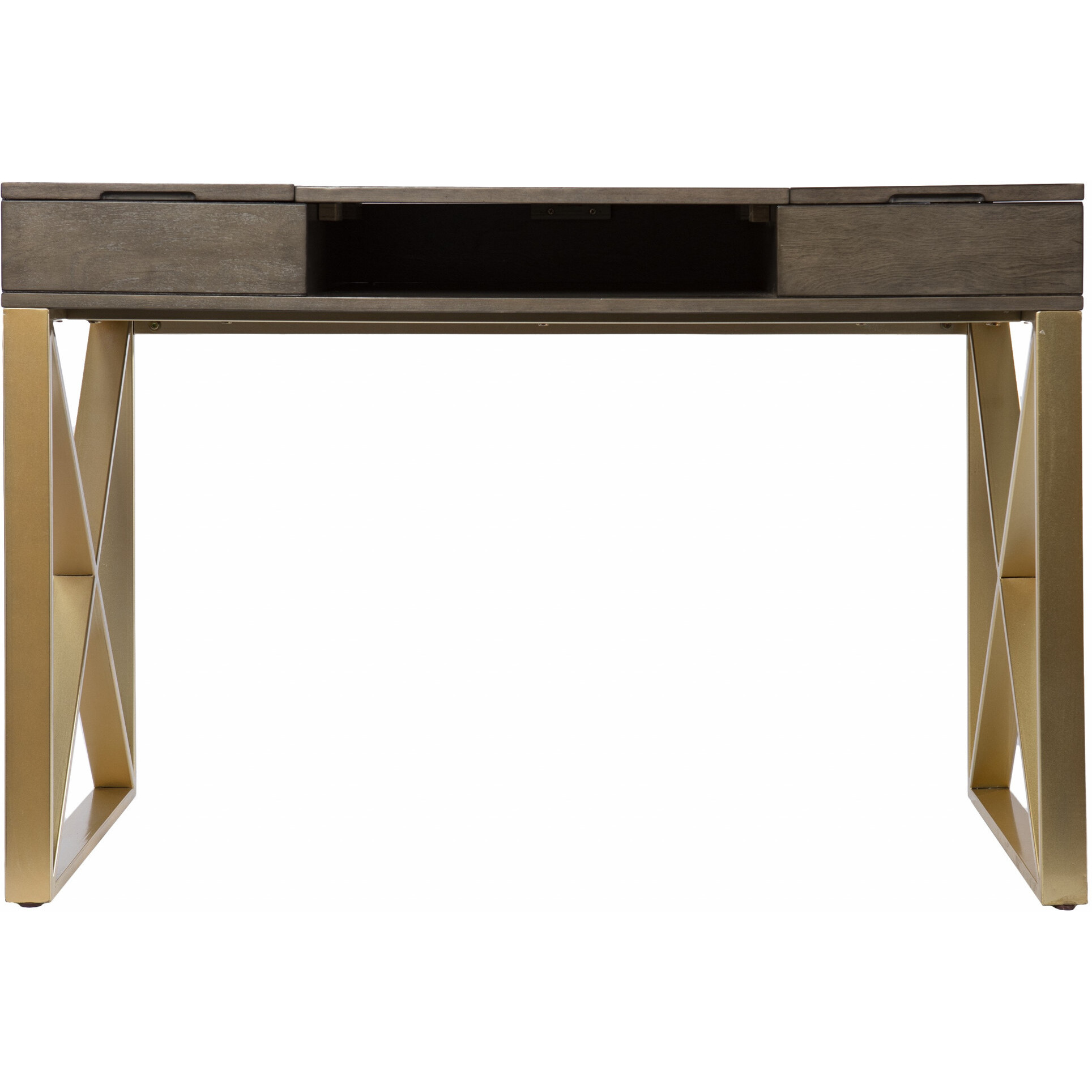 Modern Gray And Gold Writing Desk With Storage