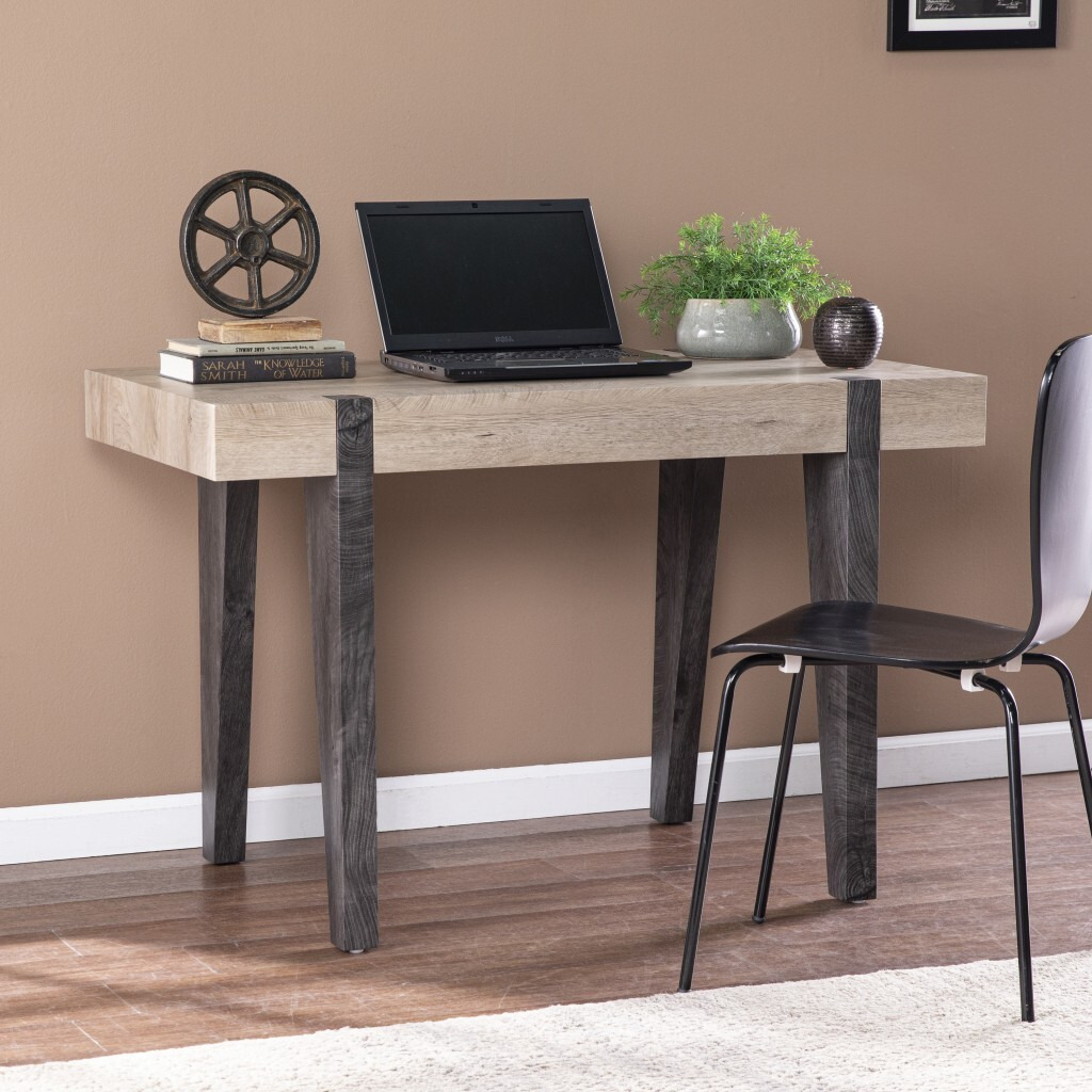 Modern Chunky Natural And Gray Wood Table Desk