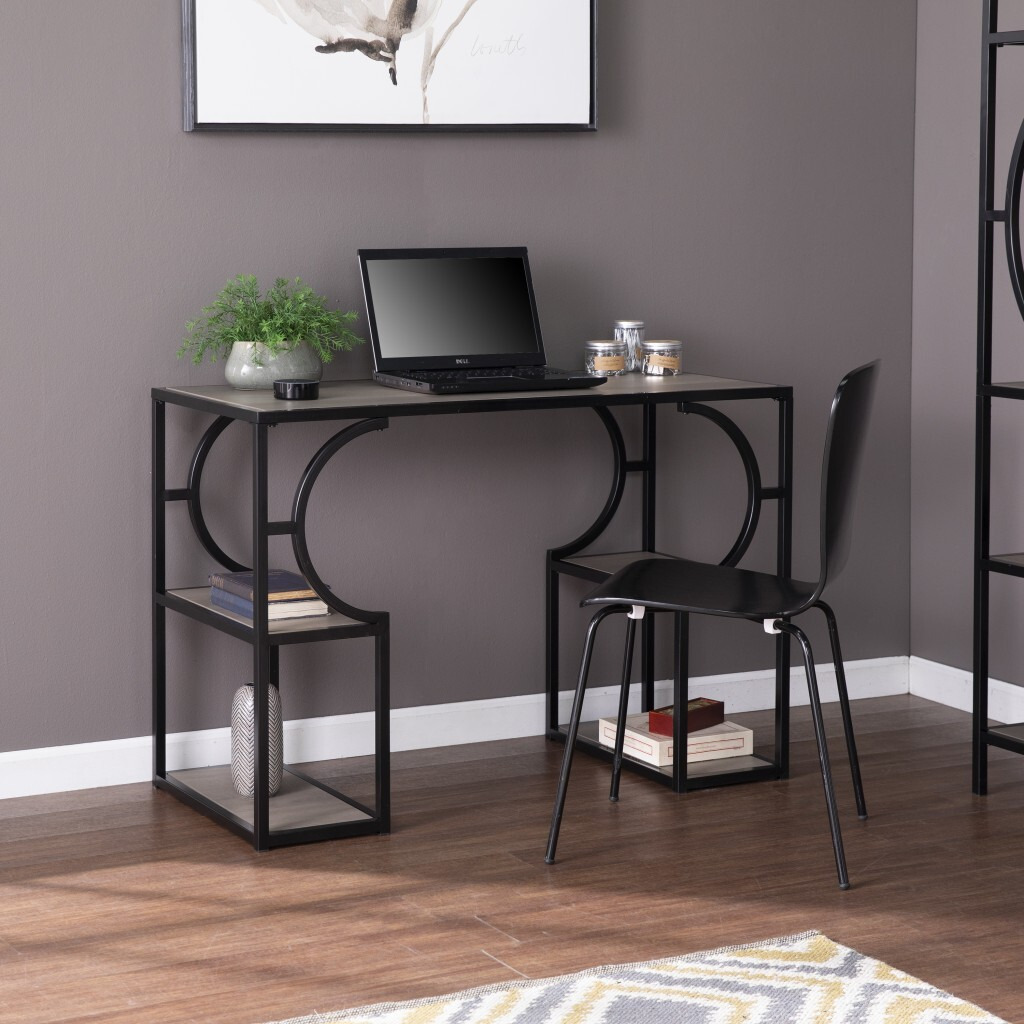 Wood And Iron Writing Desk With Storage