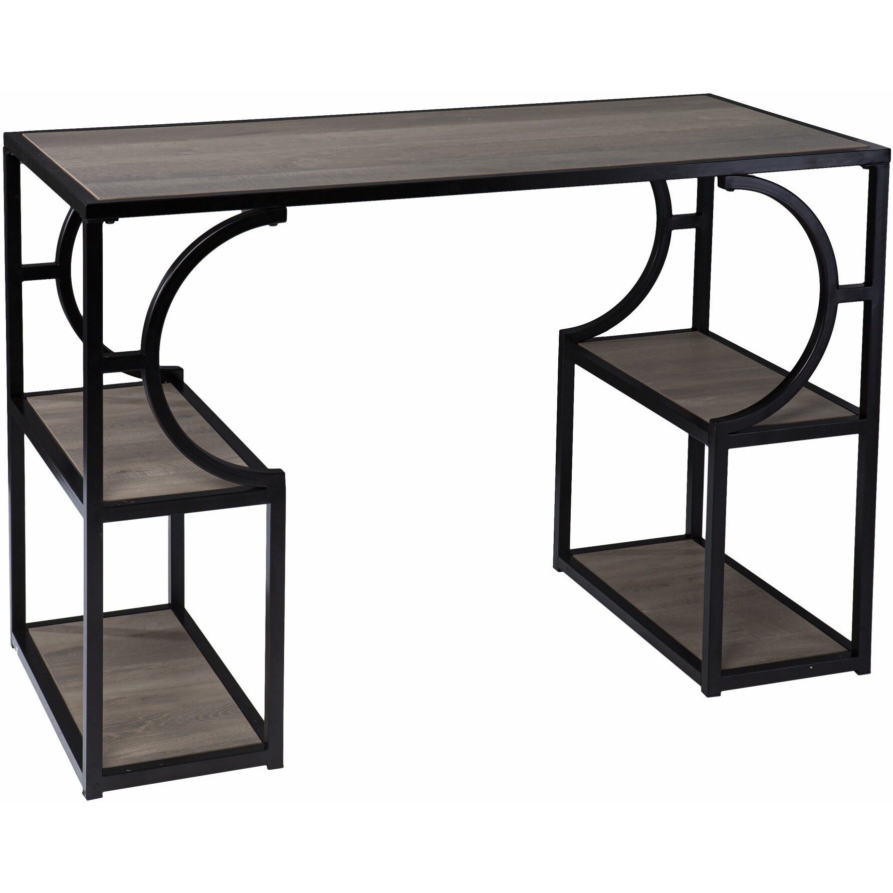 Wood And Iron Writing Desk With Storage
