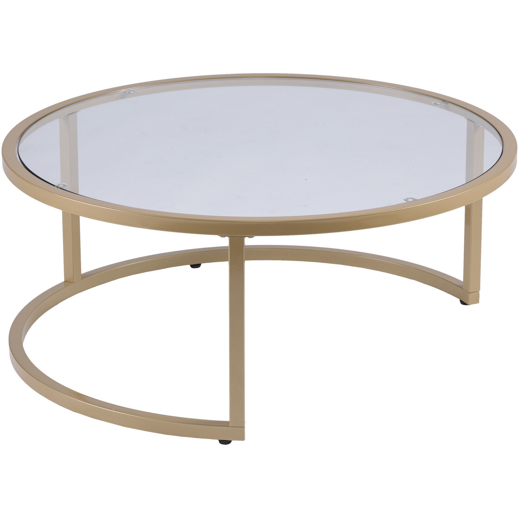Set Of Two Gold Glass Round Nested Coffee Tables